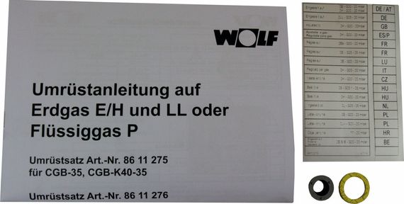 Wolf Umrüstsatz Flüssiggas - Erdgas E/LL und Erdgas E - LL, für CGB-50 8611277