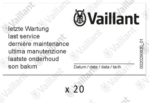 Vaillant Wartungsaufkleber, (x20) 0010027639