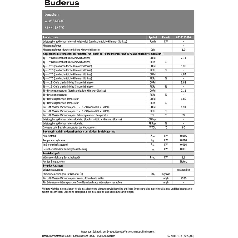 Buderus Luft-Wasser-Wärmepumpe Logatherm WLW-5 MB AR Außeneinheit Monoblock reversibel