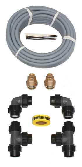 Vaillant Erweiterungsset 14/17kW 50 mm für flexoTHERM - Komplettes Fitting-Kit für PE-Leitungen - Messing-Anschlussstücke - 50 x 4,6 PE-Rohre