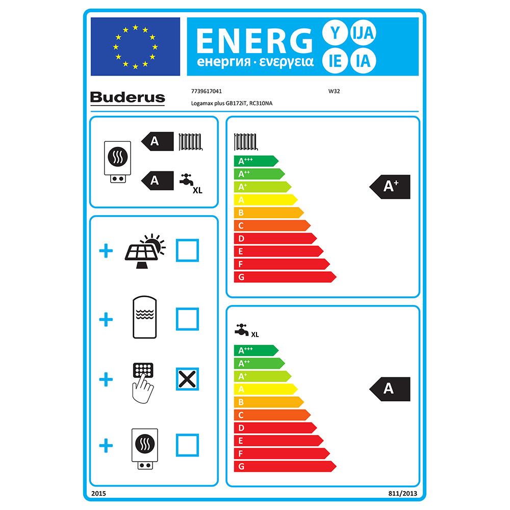 Buderus GB172i-24 T120, W32, Gas-Brennwertgerät, 120 l, RC310, horiz., Erdgas 7739617041