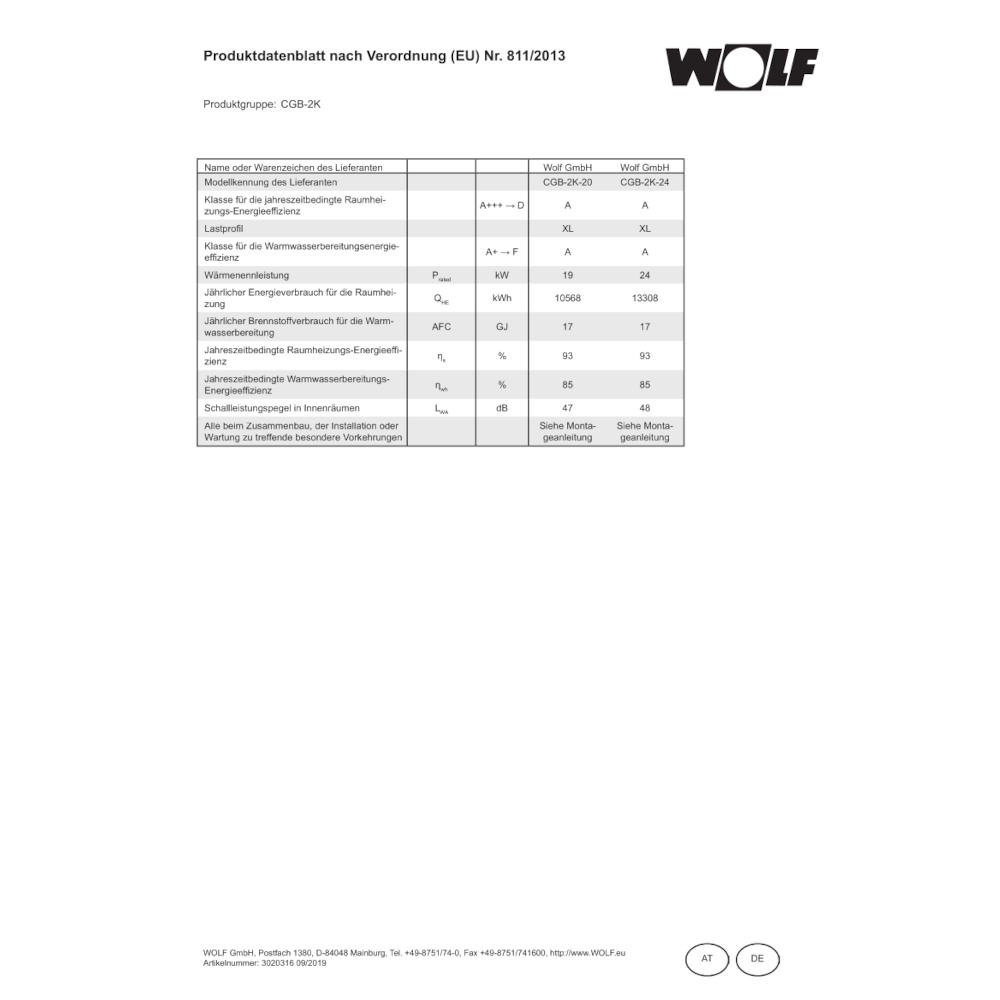 Wolf Gasbrennwert-Kombitherme CGB-2K 20 - 24 kW ComfortLine