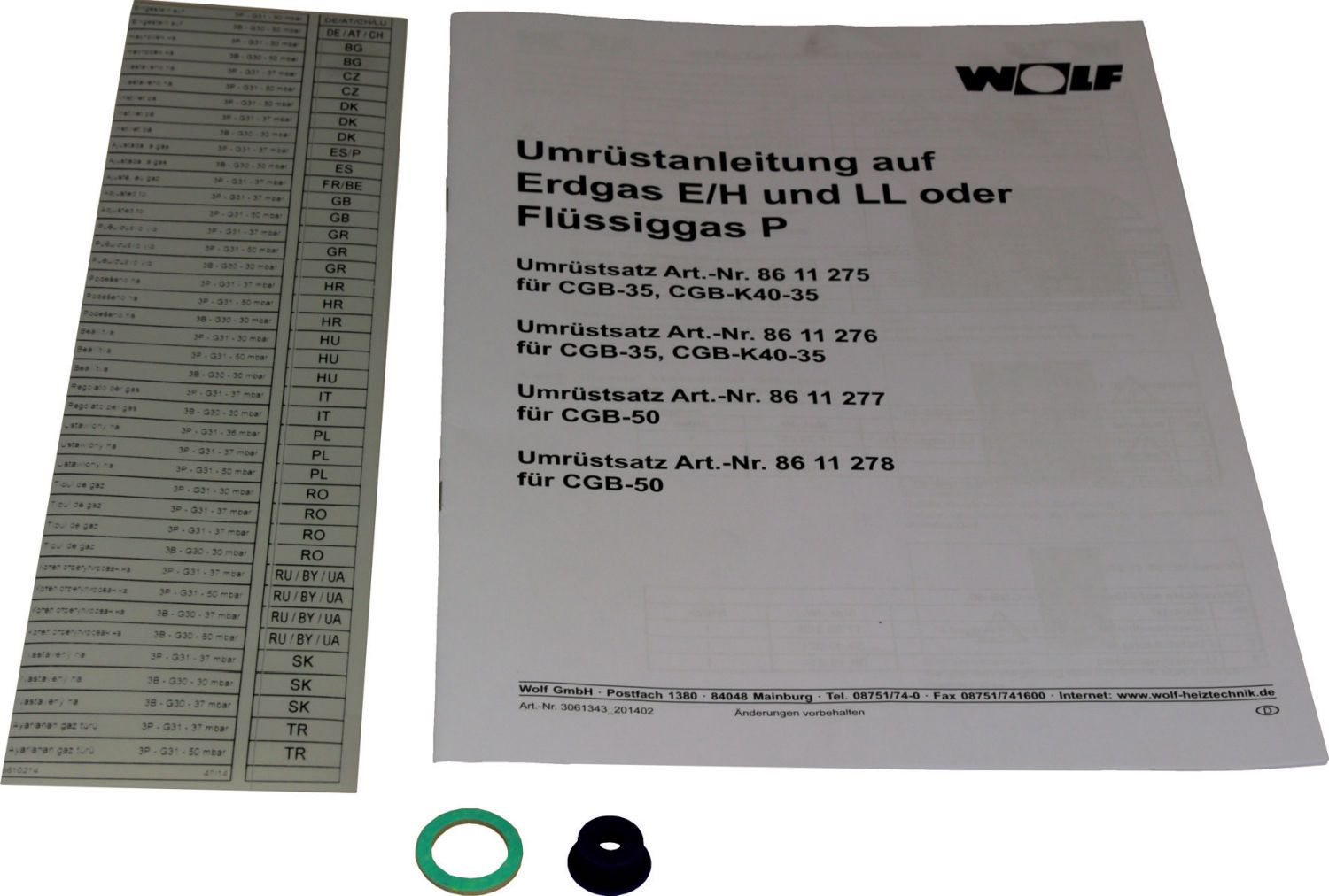 Wolf Umrüstsatz Erdgas E/LL auf Flüssiggas P für CGB-50 8611278