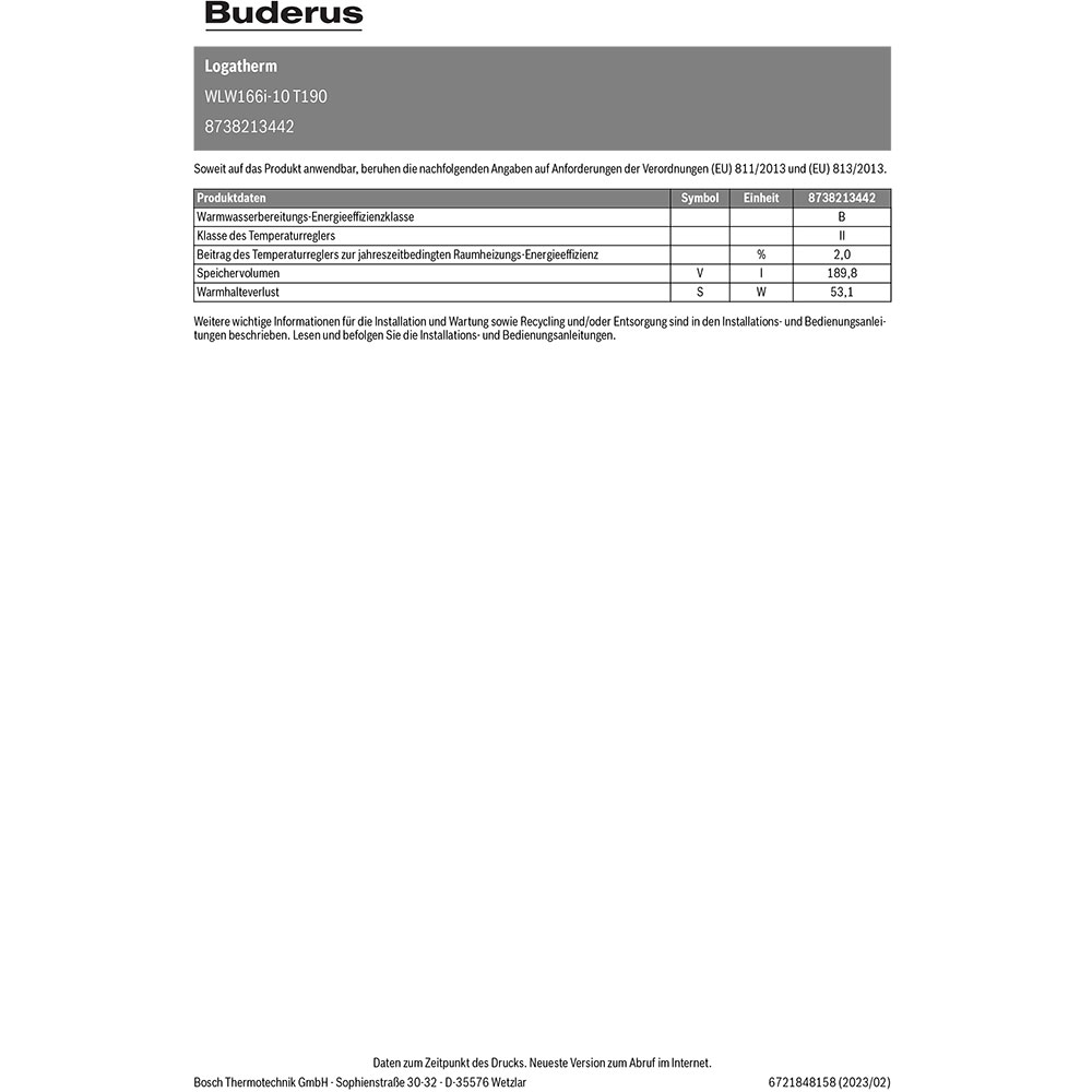 Buderus Luft-Wasser-Wärmepumpe Logaplus-Paket WP-SP1 WLW-4 SP AR, WLW166-10 T190