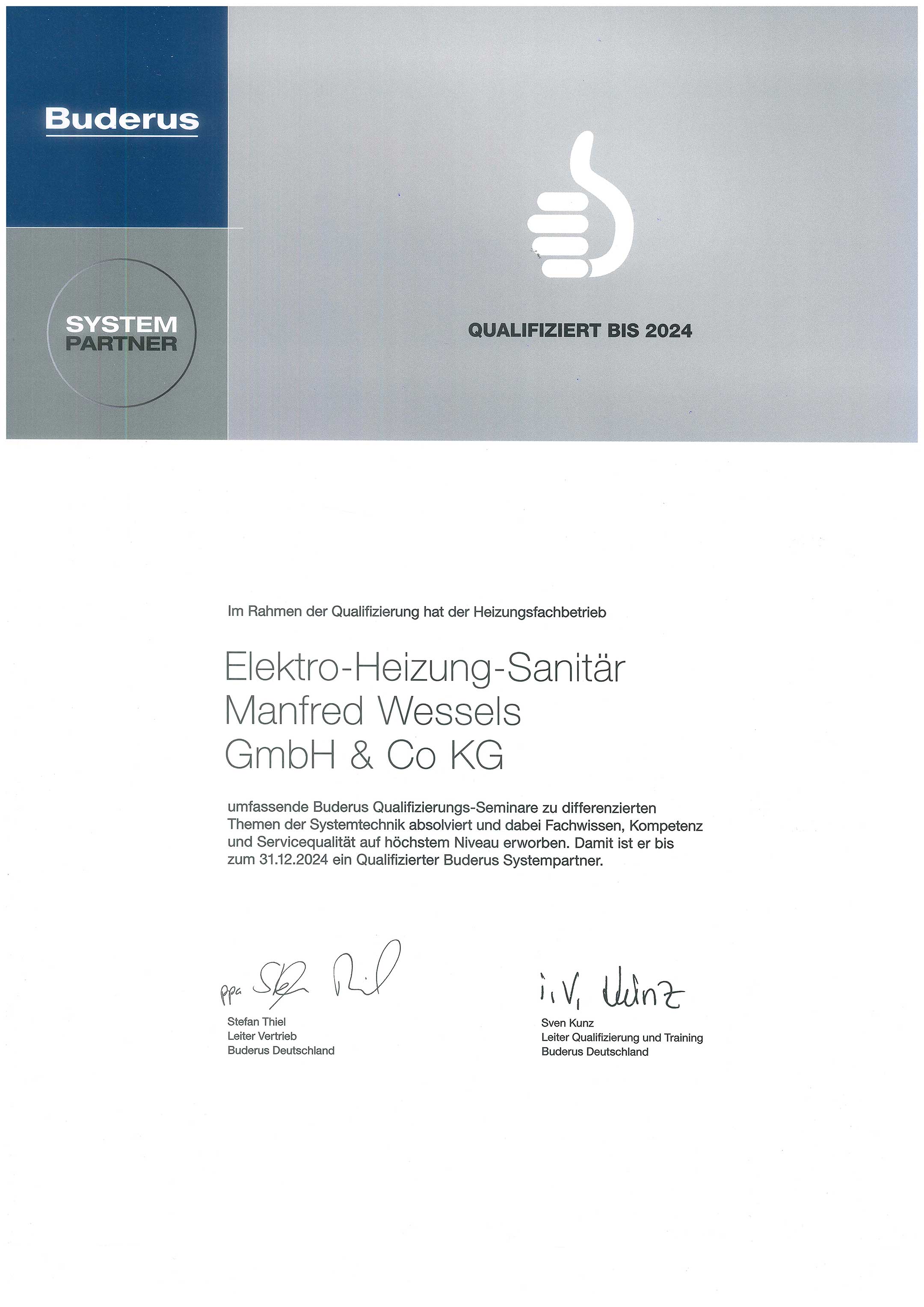 Buderus Zertifikat Qualifizierter Partner und Meisterbetrieb