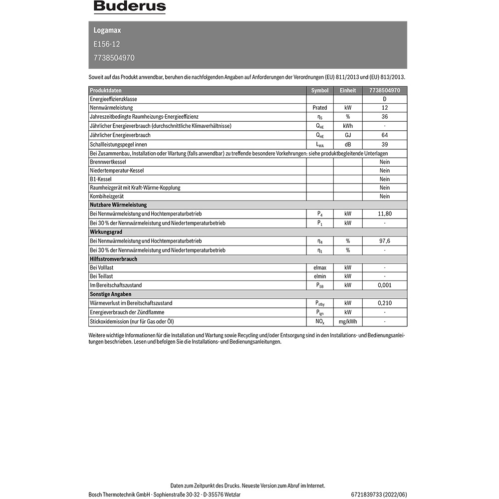 Buderus Logamax E156-12 12kW 7738504970