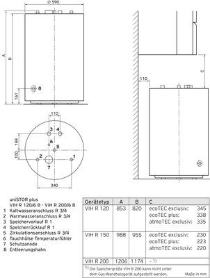 Vaillant Paket 1.644/2 ecoTEC plus VC 15 CS/1-5, VIH R 120/6B, VRC 710 Abgas st. 8000013863