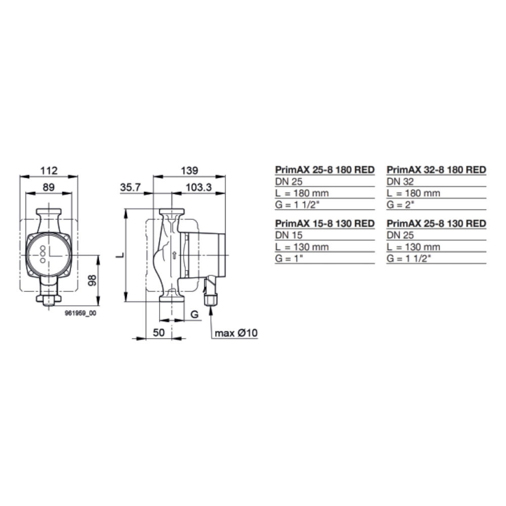 Biral PrimAX 25-8 180 RED T2 G1 1/2 EEI ≤ 0,15 7000001833 inkl. Wärmedämmung