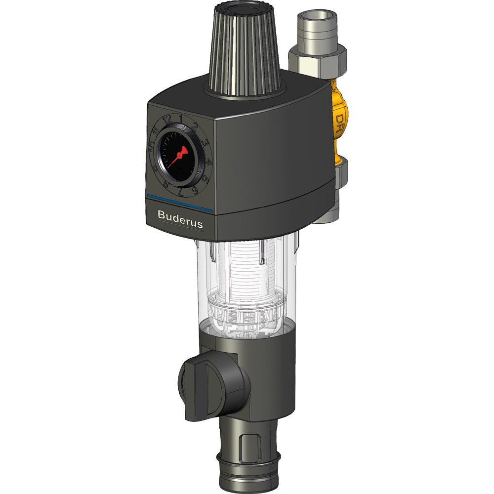 Buderus Logafix Feinfilterkombination mit Anschlussstück 1 1/4′′, 63 mm Gehäuse 7738306435 für effektive Partikelabscheidung und Systemabsicherung