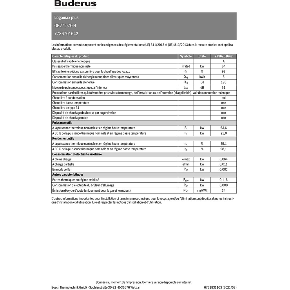 Buderus Logamax plus GB272 70kW inkl. Umstellteile für Erdgas L