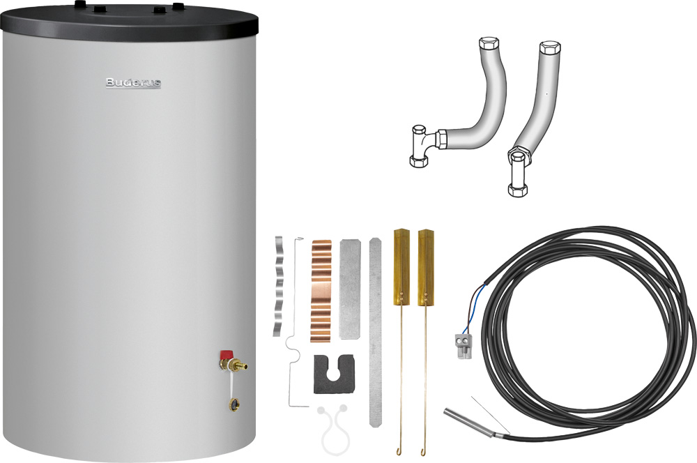 Buderus Edelstahl-Warmwasserspeicher ES120 S-A, 120 Liter, Speicherverbindung, Wärmetauscher 7739622534