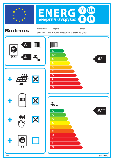 Buderus GBH172i-17 T100S, SL131, Brennwertsystem, 5 x SKN4.0-s, PNR500.6, Erdgas 7739619760