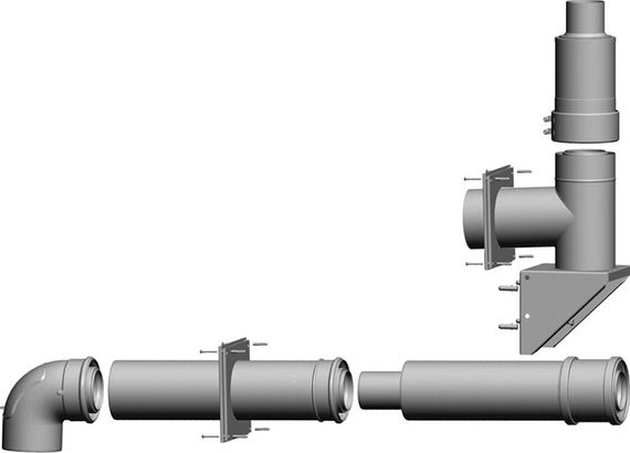 Wolf Bausatz C53x DN80/125 für Abgasleitung an der Fassade, rlu 2651501, komplettes Anschluss-Set
