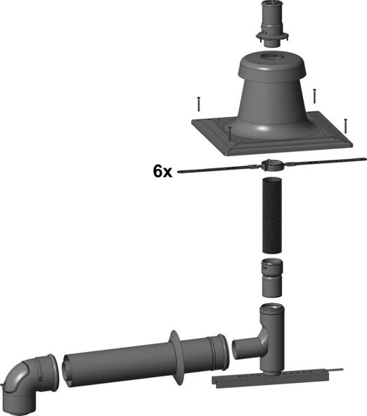 Wolf Anschluss-Set C93x DN110/160 flexibel im Schacht DN110, Abdeckung VA 2652005, komplettes Bausatzkonzept für Abgassysteme, flexible Abgasleitung