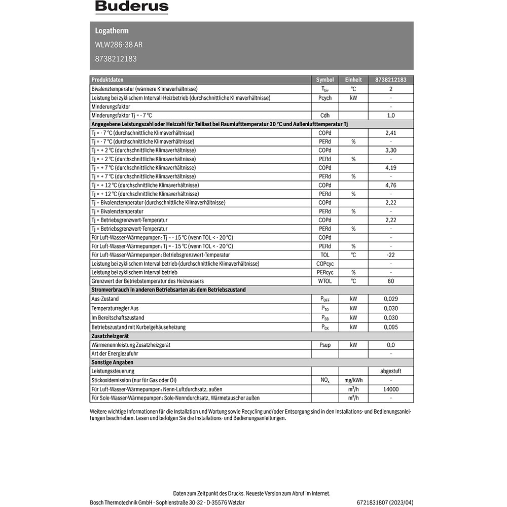 8738212183-4 Buderus Luft-Wasser-Wärmepupme Logatherm WLW286-38 AR mit Logamatic WPM100