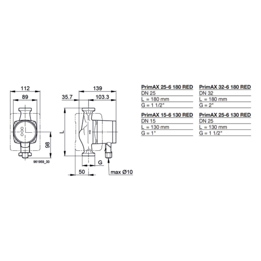 Biral PrimAX 25-6 180 RED T2 G1 1/2 EEI ≤ 0,17 7000001832 inkl. Wärmedämmung