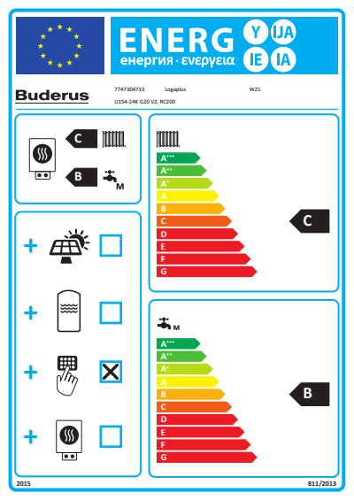 Buderus U154 K-24, W21, Heizwert-Kombitherme, ein Heizkreis, RC200, E / H 7747304733