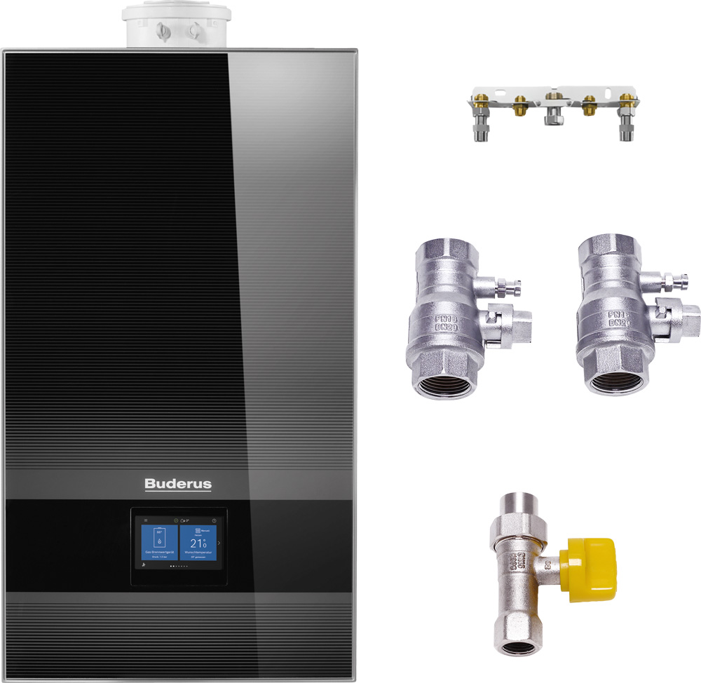 Buderus Gas-Brennwerttherme Logamax plus GB182i.2-15 H, schwarz 7739622506 - Wandhängende Gas-Brennwertheizung, 780 mm Höhe, 35 kg Gewicht, Buderus