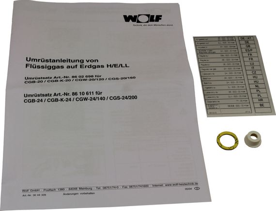 Wolf Umrüstsatz Flg auf Erdgas / Erdgas LL auf E für CGB-24 CGW-24 CGS-24 CSZ-24 8610611