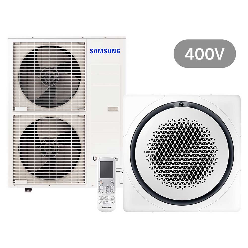 Samsung BAC Split Deckenkassette Set mit 13.4 kW Kühlen und 15.5 kW Heizen, AC140RN4PKG/EU.1.2, 400 V, R32, Wind-Free, A++