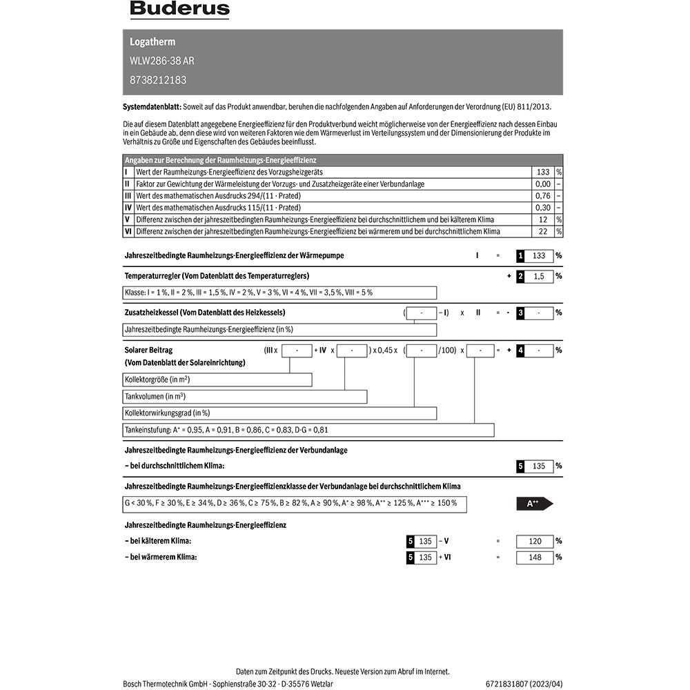 8738212183-5 Buderus Luft-Wasser-Wärmepupme Logatherm WLW286-38 AR mit Logamatic WPM100
