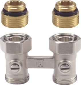 Buderus Zweirohr-Hahnblock für Ventilheizkörper, Eckform, 3/4″ x 1/2″ 7738306641