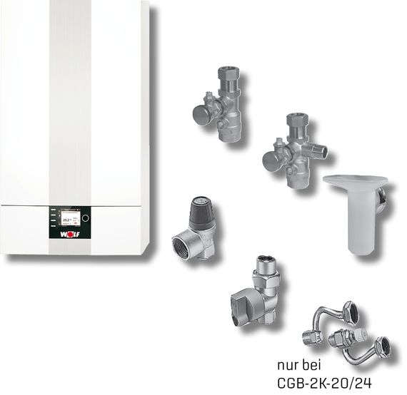 Wolf CGB-2-20 20kW Gas-Brennwerttherme mit Bedienmodul BM2 und Zubehör 8615009F30