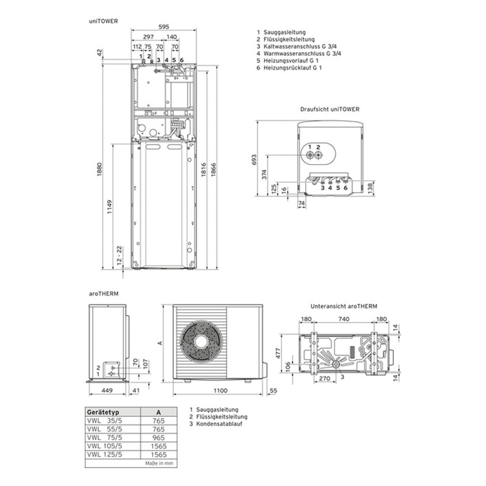 0020273180_04 Vaillant aroTHERM Split VWL 75/5 AS mit uniTOWER Luft/Wasser Heizungswärmepumpe