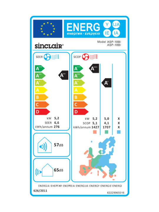 Sinclair, Bi-Flow Außengerät Inverter 5,2 kW Kühlen / 5,3 kW Heizen ASP-18BI A