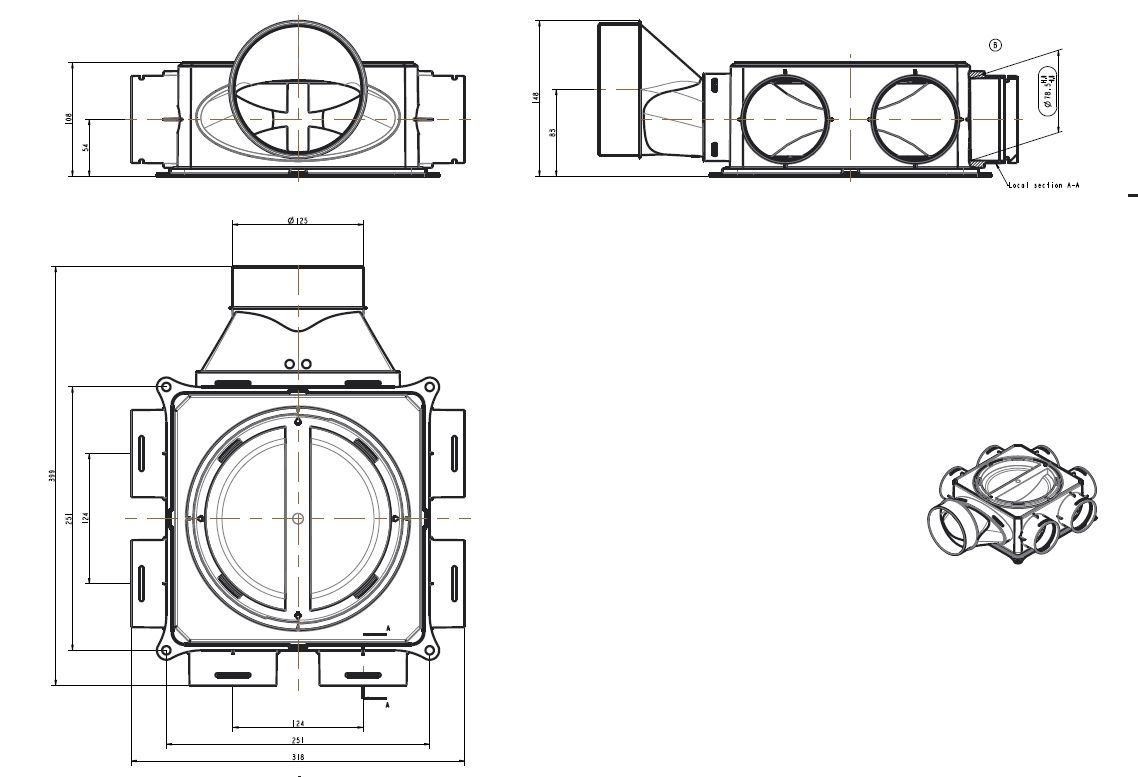 Wolf CWL Luftverteiler Mini, 6-75-Anschluss ISO Rohr DN125 2577836