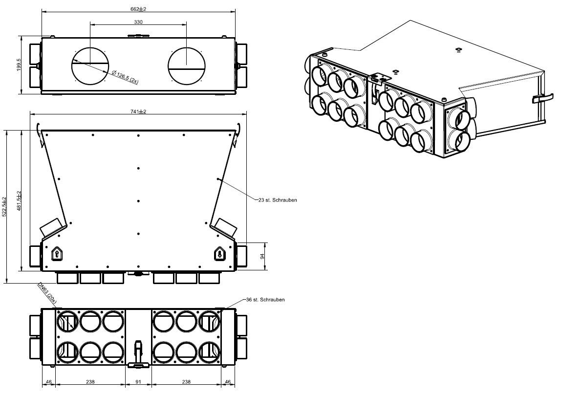 Wolf CWL Luftverteiler, für Zu- und Abluft DN125 2x10 DN63, CWL-F-150 Excellent 2577841
