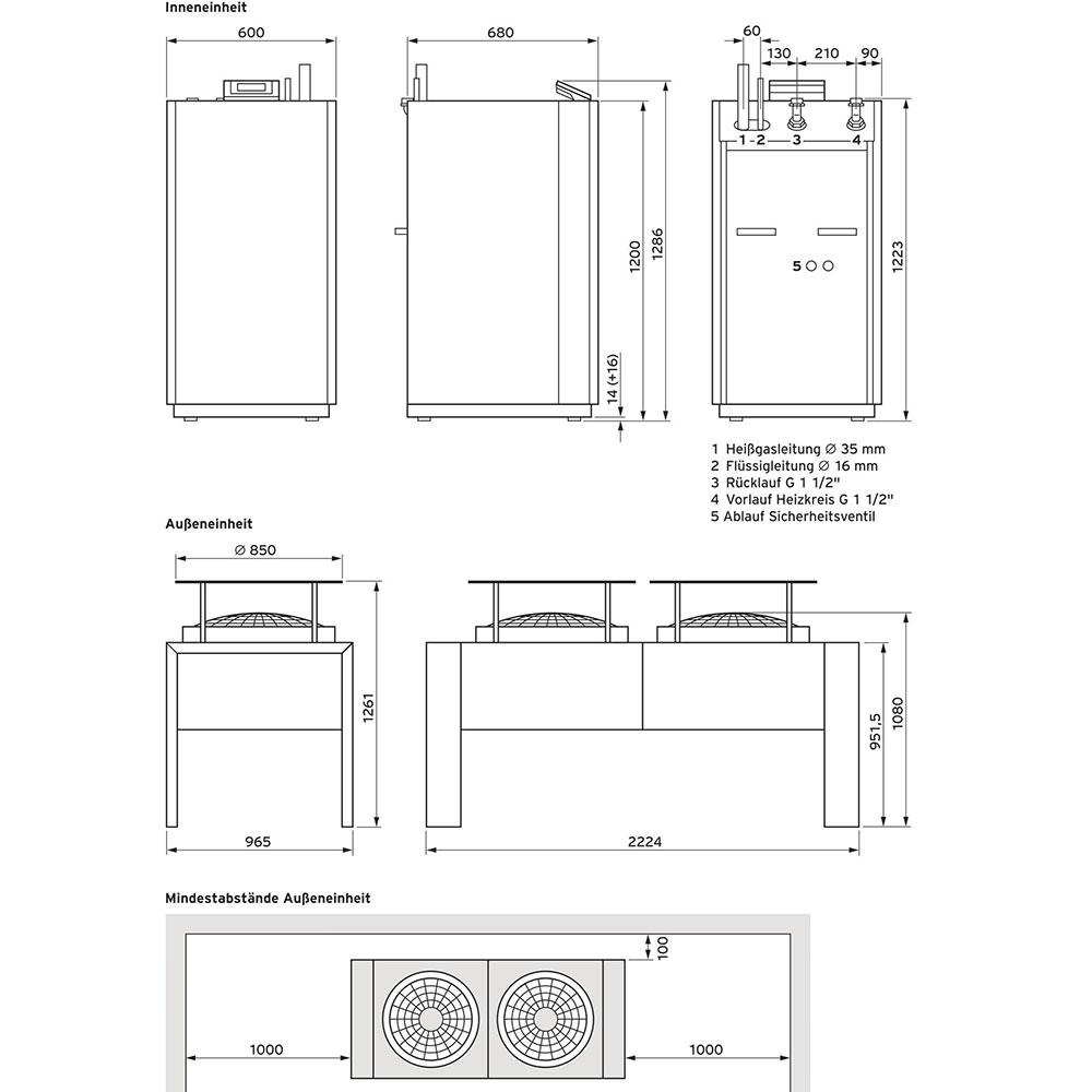 Vaillant aroTHERM perform VWL 185/3 IS S1 mit VWL 185/3 AS S4 Luft/Wasser Heizungswärmepumpe
