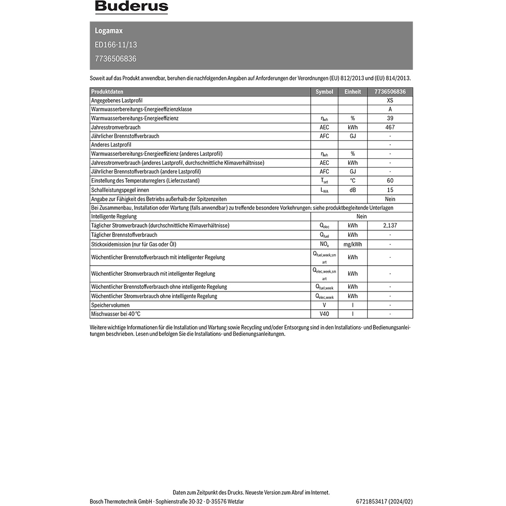 Buderus Logamax ED166-11/13 7736506836