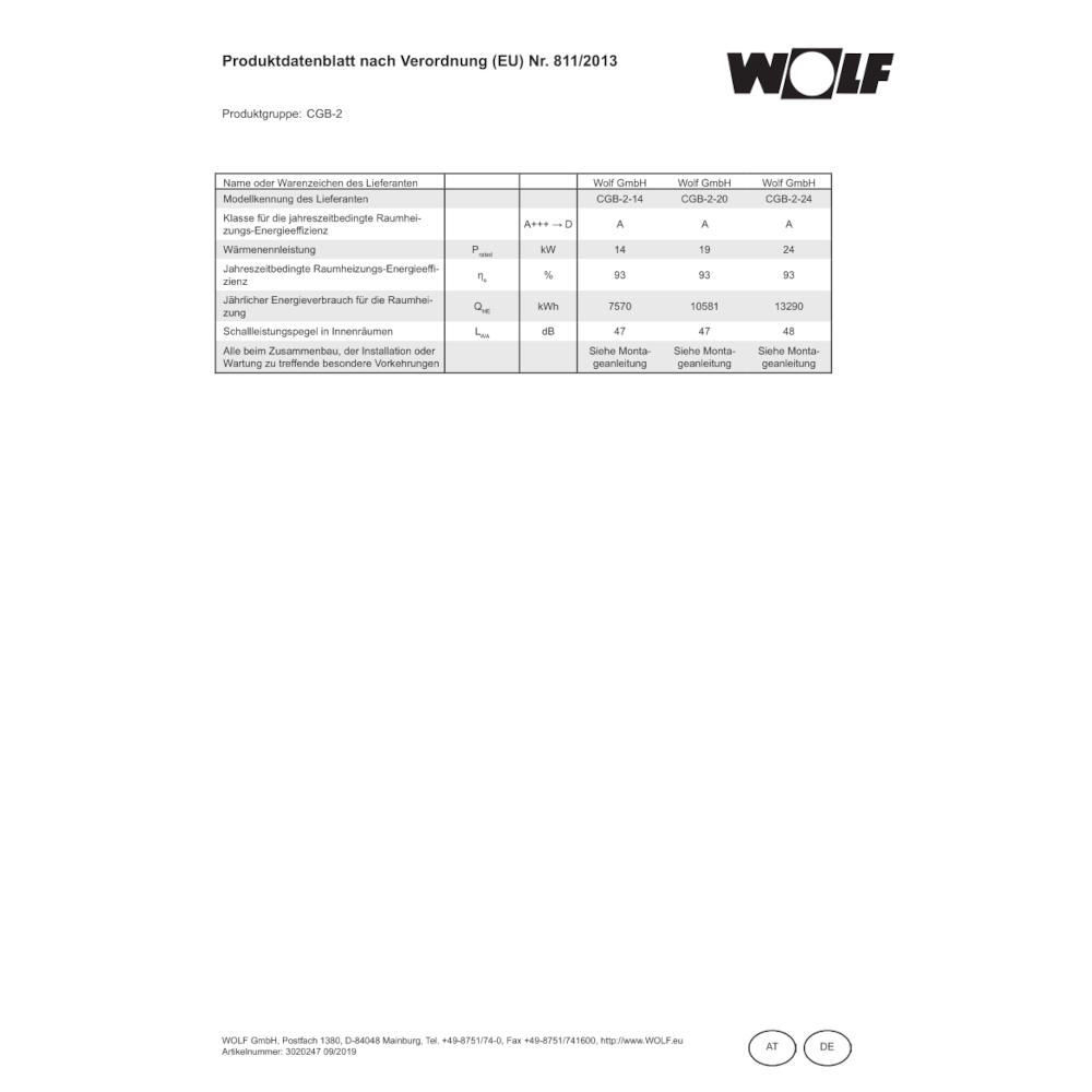 Wolf Gasbrennwert-Heiztherme CGB-2 14 - 24 kW ComfortLine
