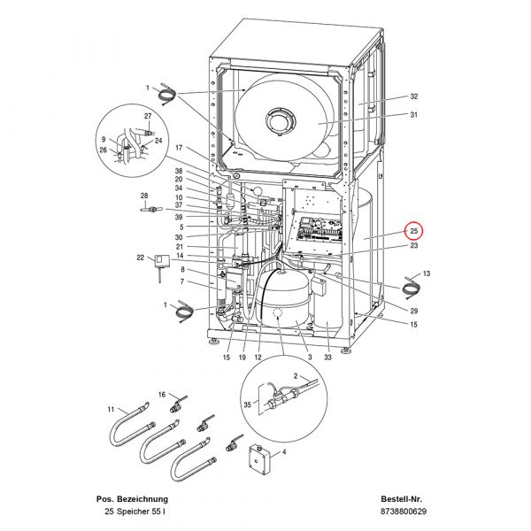 Buderus Speicher 55 Liter für Wärmepumpe Logatherm WPL 6/8 8738800629